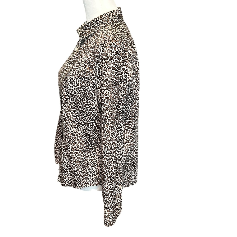 Talbots Petites Leopard Print Button Down Shirt Brown Cotton Stretch Size 14P‎ - Picture 3 of 9